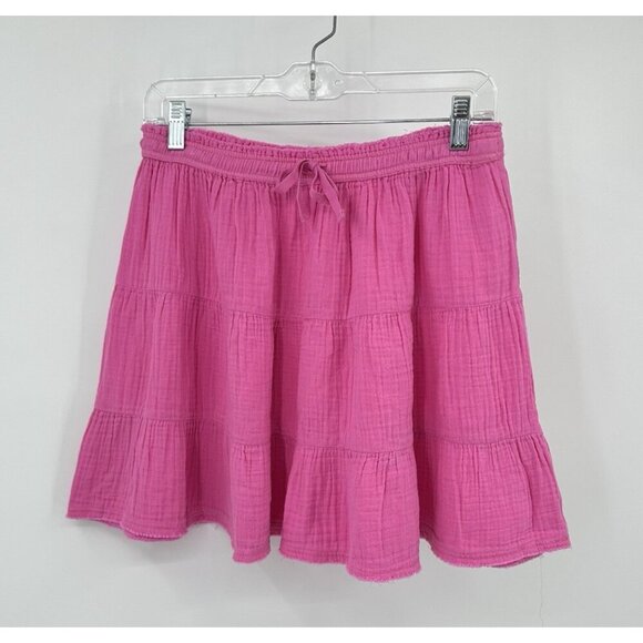 NEW AERIE skirt a line mini drawstring tiered casual boho pink MEDIUM - Picture 1 of 8